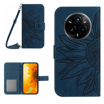 Skin Feel Sun Flower Embossed Flip Leather Phone Case with Lanyard, For Realme 14 5G Global / P3 5G Global, For Realme P3 Pro 5G Global, For Realme 14 Pro+ 5G, For Realme C75 4G, For Realme 13+ 5G Global, For Realme 13 Pro 5G / 13 Pro+ 5G              ...