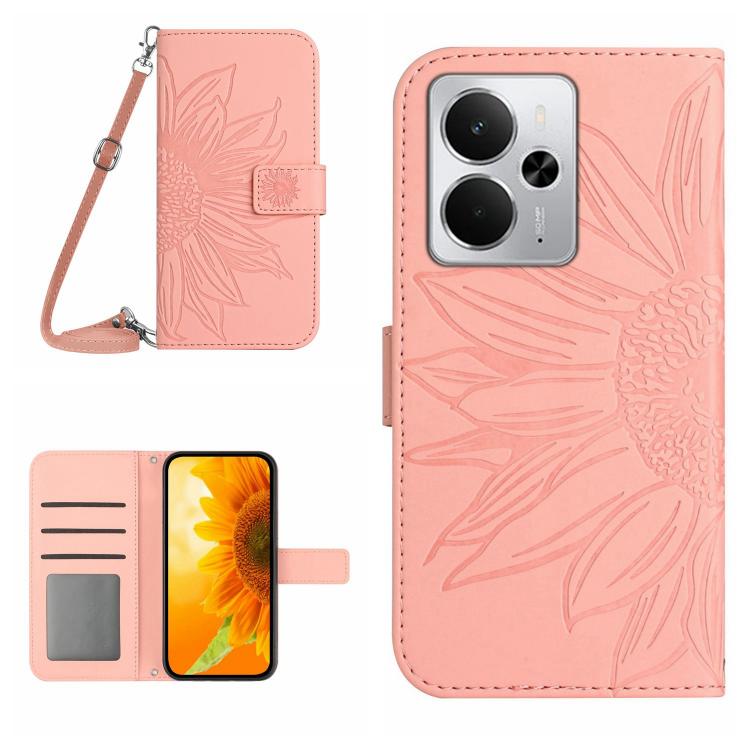 Skin Feel Sun Flower Embossed Flip Leather Phone Case with Lanyard, For Realme 14 5G Global / P3 5G Global, For Realme P3 Pro 5G Global, For Realme 14 Pro+ 5G, For Realme C75 4G, For Realme 13+ 5G Global, For Realme 13 Pro 5G / 13 Pro+ 5G              ...