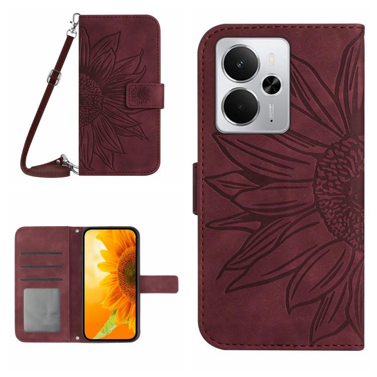 Skin Feel Sun Flower Embossed Flip Leather Phone Case with Lanyard, For Realme 14 5G Global / P3 5G Global, For Realme P3 Pro 5G Global, For Realme 14 Pro+ 5G, For Realme C75 4G, For Realme 13+ 5G Global, For Realme 13 Pro 5G / 13 Pro+ 5G              ...