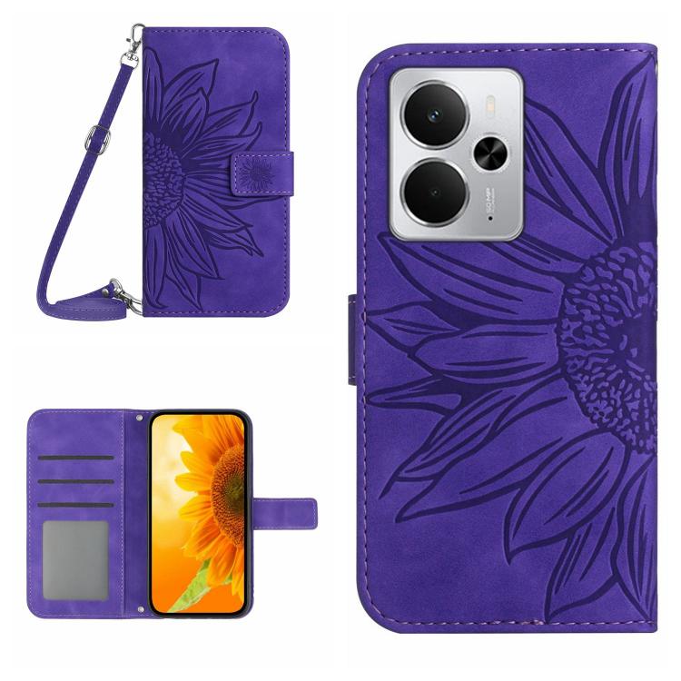 Skin Feel Sun Flower Embossed Flip Leather Phone Case with Lanyard, For Realme 14 5G Global / P3 5G Global, For Realme P3 Pro 5G Global, For Realme 14 Pro+ 5G, For Realme C75 4G, For Realme 13+ 5G Global, For Realme 13 Pro 5G / 13 Pro+ 5G              ...