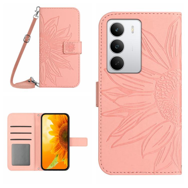 Skin Feel Sun Flower Embossed Flip Leather Phone Case with Lanyard, For Realme C100 4G, For Realme C83 5G, For Realme 16 Pro+ 5G, For Realme C85 5G, For Realme C85 Pro 4G, For Realme 15T 5G, For Realme 15 5G Global / 15 Pro 5G Global, For Realme C71 4G...