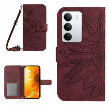 Skin Feel Sun Flower Embossed Flip Leather Phone Case with Lanyard, For Realme C100 4G, For Realme C83 5G, For Realme 16 Pro+ 5G, For Realme C85 5G, For Realme C85 Pro 4G, For Realme 15T 5G, For Realme 15 5G Global / 15 Pro 5G Global, For Realme C71 4G...