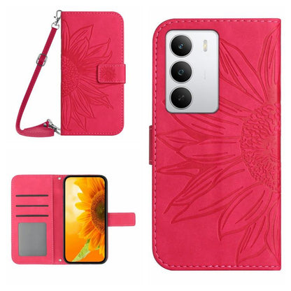 Skin Feel Sun Flower Embossed Flip Leather Phone Case with Lanyard, For Realme C100 4G, For Realme C83 5G, For Realme 16 Pro+ 5G, For Realme C85 5G, For Realme C85 Pro 4G, For Realme 15T 5G, For Realme 15 5G Global / 15 Pro 5G Global, For Realme C71 4G...