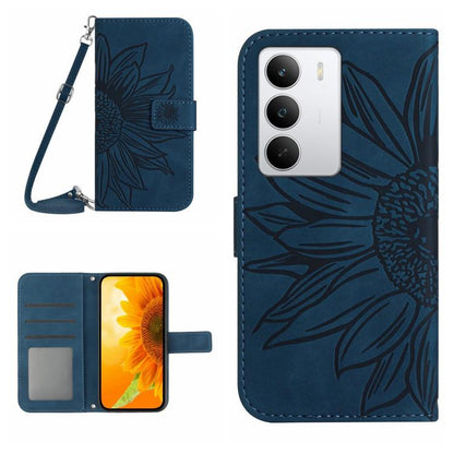 Skin Feel Sun Flower Embossed Flip Leather Phone Case with Lanyard, For Realme C100 4G, For Realme C83 5G, For Realme 16 Pro+ 5G, For Realme C85 5G, For Realme C85 Pro 4G, For Realme 15T 5G, For Realme 15 5G Global / 15 Pro 5G Global, For Realme C71 4G...