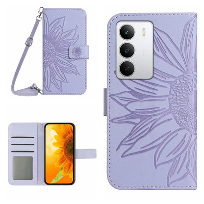 Skin Feel Sun Flower Embossed Flip Leather Phone Case with Lanyard, For Realme C100 4G, For Realme C83 5G, For Realme 16 Pro+ 5G, For Realme C85 5G, For Realme C85 Pro 4G, For Realme 15T 5G, For Realme 15 5G Global / 15 Pro 5G Global, For Realme C71 4G...