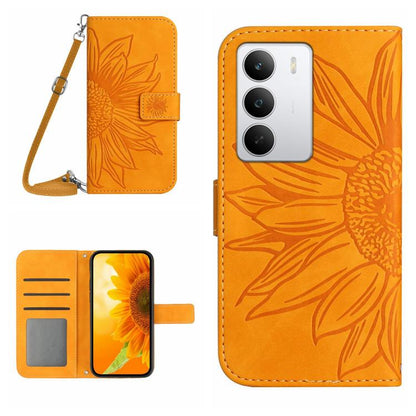 Skin Feel Sun Flower Embossed Flip Leather Phone Case with Lanyard, For Realme C100 4G, For Realme C83 5G, For Realme 16 Pro+ 5G, For Realme C85 5G, For Realme C85 Pro 4G, For Realme 15T 5G, For Realme 15 5G Global / 15 Pro 5G Global, For Realme C71 4G...
