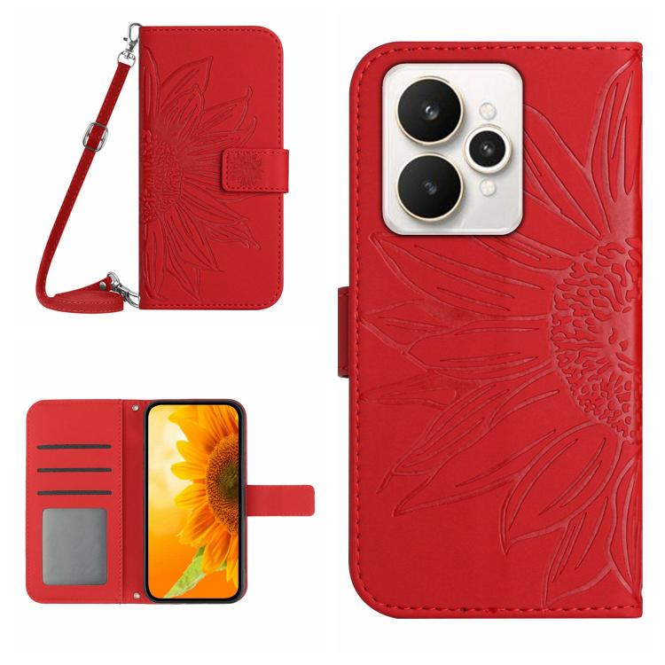 Skin Feel Sun Flower Embossed Flip Leather Phone Case with Lanyard, For Realme C100 4G, For Realme C83 5G, For Realme 16 Pro+ 5G, For Realme C85 5G, For Realme C85 Pro 4G, For Realme 15T 5G, For Realme 15 5G Global / 15 Pro 5G Global, For Realme C71 4G...