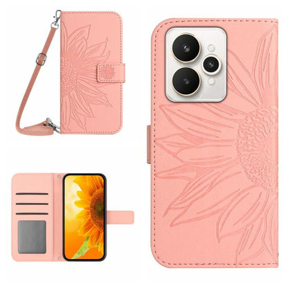 Skin Feel Sun Flower Embossed Flip Leather Phone Case with Lanyard, For Realme C100 4G, For Realme C83 5G, For Realme 16 Pro+ 5G, For Realme C85 5G, For Realme C85 Pro 4G, For Realme 15T 5G, For Realme 15 5G Global / 15 Pro 5G Global, For Realme C71 4G...