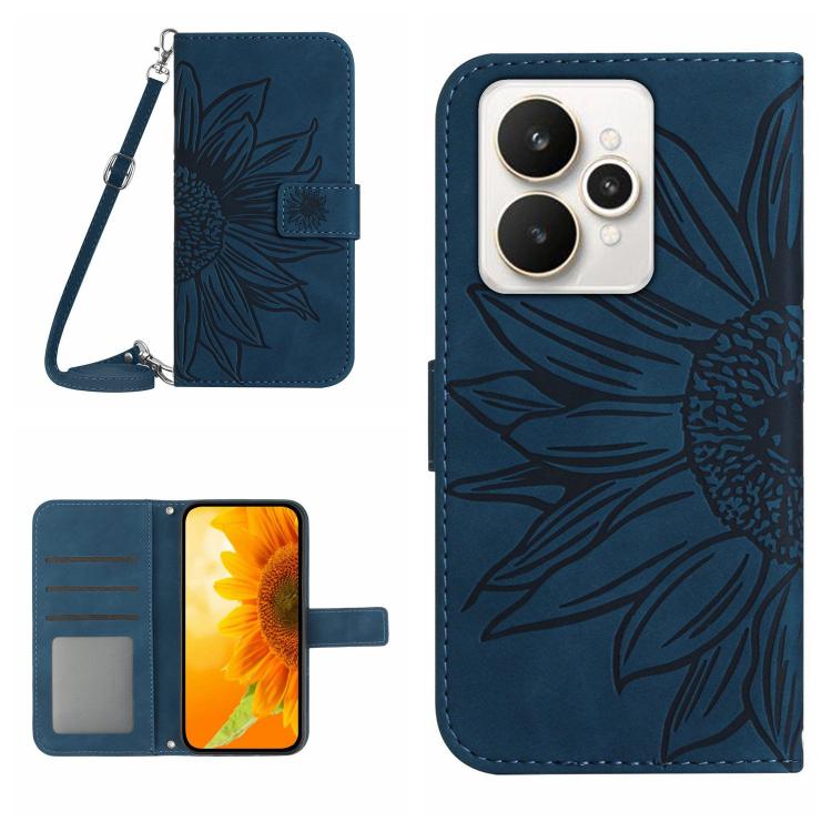 Skin Feel Sun Flower Embossed Flip Leather Phone Case with Lanyard, For Realme C100 4G, For Realme C83 5G, For Realme 16 Pro+ 5G, For Realme C85 5G, For Realme C85 Pro 4G, For Realme 15T 5G, For Realme 15 5G Global / 15 Pro 5G Global, For Realme C71 4G...
