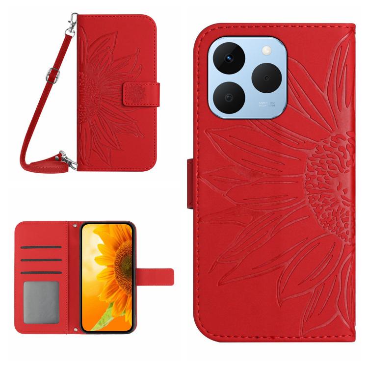 Skin Feel Sun Flower Embossed Flip Leather Phone Case with Lanyard, For Realme C100 4G, For Realme C83 5G, For Realme 16 Pro+ 5G, For Realme C85 5G, For Realme C85 Pro 4G, For Realme 15T 5G, For Realme 15 5G Global / 15 Pro 5G Global, For Realme C71 4G...