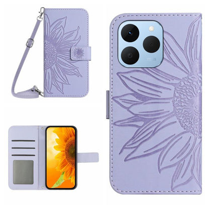 Skin Feel Sun Flower Embossed Flip Leather Phone Case with Lanyard, For Realme C100 4G, For Realme C83 5G, For Realme 16 Pro+ 5G, For Realme C85 5G, For Realme C85 Pro 4G, For Realme 15T 5G, For Realme 15 5G Global / 15 Pro 5G Global, For Realme C71 4G...