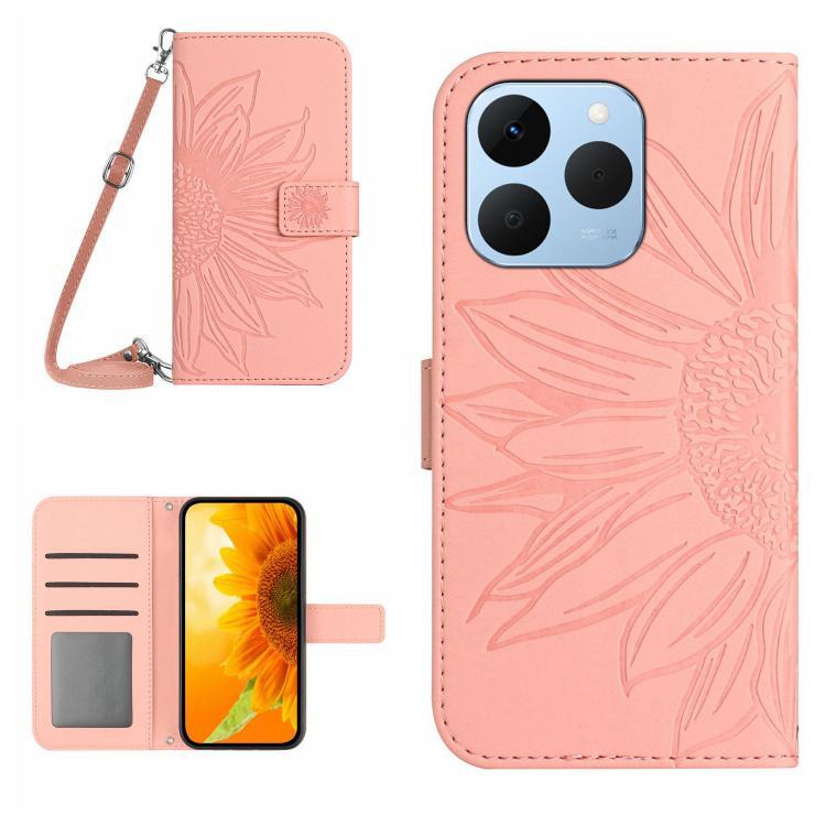 Skin Feel Sun Flower Embossed Flip Leather Phone Case with Lanyard, For Realme C100 4G, For Realme C83 5G, For Realme 16 Pro+ 5G, For Realme C85 5G, For Realme C85 Pro 4G, For Realme 15T 5G, For Realme 15 5G Global / 15 Pro 5G Global, For Realme C71 4G...