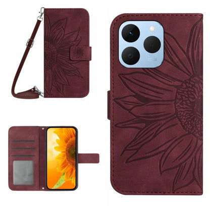 Skin Feel Sun Flower Embossed Flip Leather Phone Case with Lanyard, For Realme C100 4G, For Realme C83 5G, For Realme 16 Pro+ 5G, For Realme C85 5G, For Realme C85 Pro 4G, For Realme 15T 5G, For Realme 15 5G Global / 15 Pro 5G Global, For Realme C71 4G...