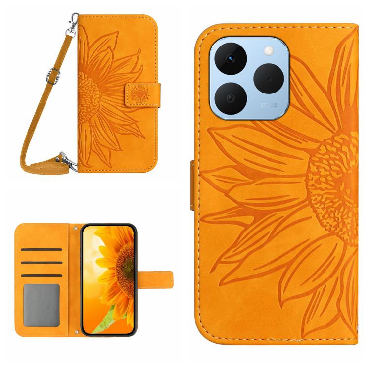 Skin Feel Sun Flower Embossed Flip Leather Phone Case with Lanyard, For Realme C100 4G, For Realme C83 5G, For Realme 16 Pro+ 5G, For Realme C85 5G, For Realme C85 Pro 4G, For Realme 15T 5G, For Realme 15 5G Global / 15 Pro 5G Global, For Realme C71 4G...