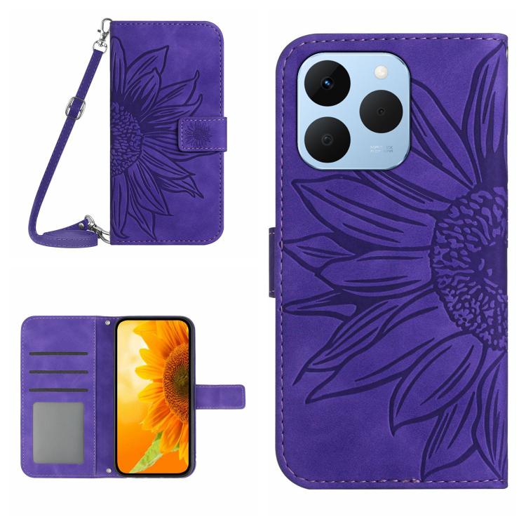 Skin Feel Sun Flower Embossed Flip Leather Phone Case with Lanyard, For Realme C100 4G, For Realme C83 5G, For Realme 16 Pro+ 5G, For Realme C85 5G, For Realme C85 Pro 4G, For Realme 15T 5G, For Realme 15 5G Global / 15 Pro 5G Global, For Realme C71 4G...