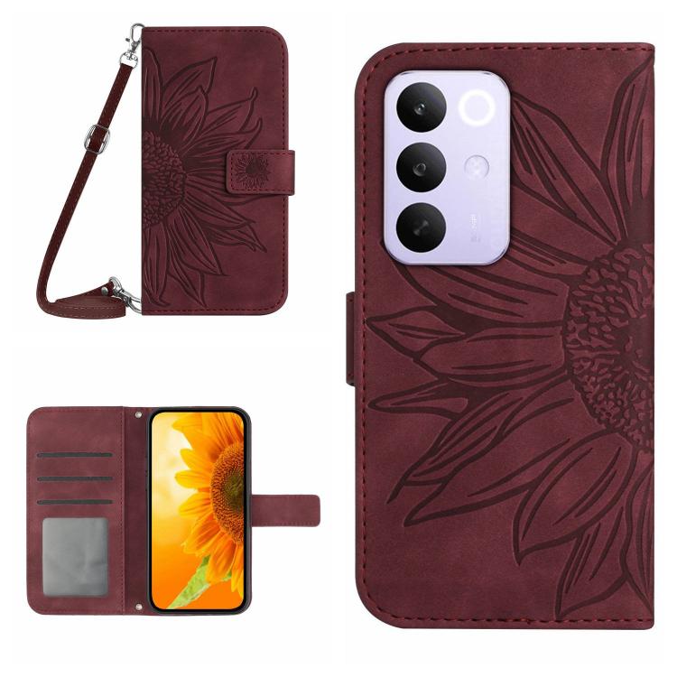 Skin Feel Sun Flower Embossed Flip Leather Phone Case with Lanyard, For Realme C100 4G, For Realme C83 5G, For Realme 16 Pro+ 5G, For Realme C85 5G, For Realme C85 Pro 4G, For Realme 15T 5G, For Realme 15 5G Global / 15 Pro 5G Global, For Realme C71 4G...