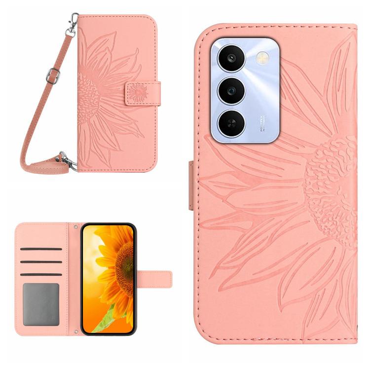 Skin Feel Sun Flower Embossed Flip Leather Phone Case with Lanyard, For Realme C100 4G, For Realme C83 5G, For Realme 16 Pro+ 5G, For Realme C85 5G, For Realme C85 Pro 4G, For Realme 15T 5G, For Realme 15 5G Global / 15 Pro 5G Global, For Realme C71 4G...