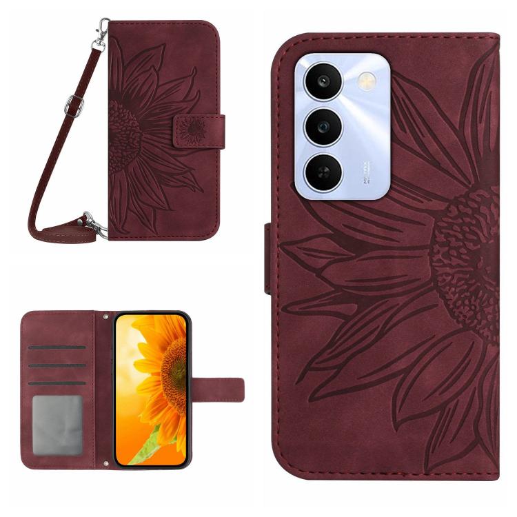Skin Feel Sun Flower Embossed Flip Leather Phone Case with Lanyard, For Realme C100 4G, For Realme C83 5G, For Realme 16 Pro+ 5G, For Realme C85 5G, For Realme C85 Pro 4G, For Realme 15T 5G, For Realme 15 5G Global / 15 Pro 5G Global, For Realme C71 4G...