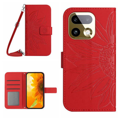 Skin Feel Sun Flower Embossed Flip Leather Phone Case with Lanyard, For Realme C100 4G, For Realme C83 5G, For Realme 16 Pro+ 5G, For Realme C85 5G, For Realme C85 Pro 4G, For Realme 15T 5G, For Realme 15 5G Global / 15 Pro 5G Global, For Realme C71 4G...