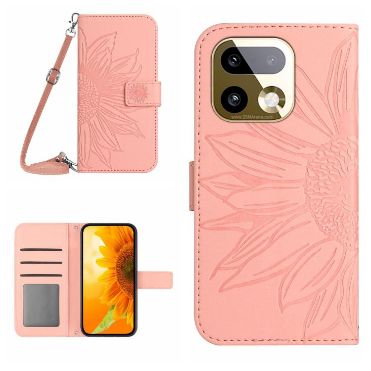 Skin Feel Sun Flower Embossed Flip Leather Phone Case with Lanyard, For Realme C100 4G, For Realme C83 5G, For Realme 16 Pro+ 5G, For Realme C85 5G, For Realme C85 Pro 4G, For Realme 15T 5G, For Realme 15 5G Global / 15 Pro 5G Global, For Realme C71 4G...