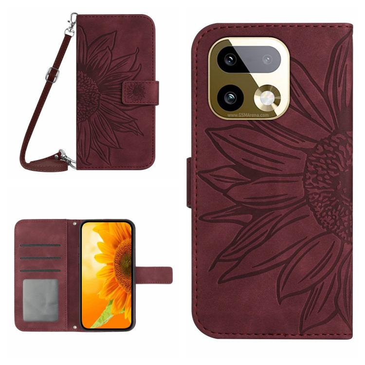 Skin Feel Sun Flower Embossed Flip Leather Phone Case with Lanyard, For Realme C100 4G, For Realme C83 5G, For Realme 16 Pro+ 5G, For Realme C85 5G, For Realme C85 Pro 4G, For Realme 15T 5G, For Realme 15 5G Global / 15 Pro 5G Global, For Realme C71 4G...