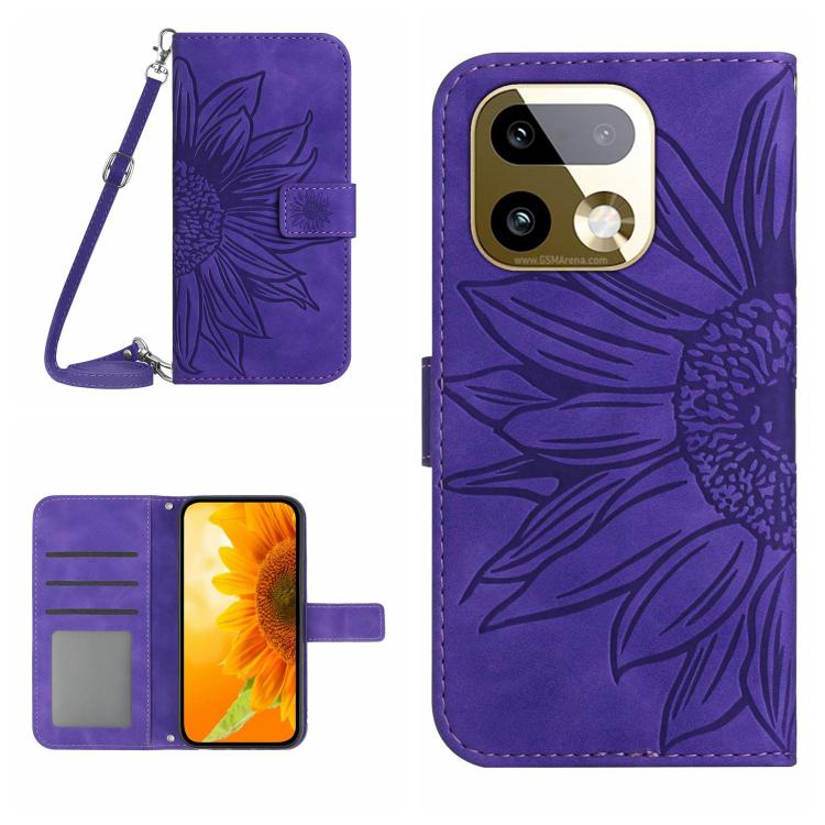 Skin Feel Sun Flower Embossed Flip Leather Phone Case with Lanyard, For Realme C100 4G, For Realme C83 5G, For Realme 16 Pro+ 5G, For Realme C85 5G, For Realme C85 Pro 4G, For Realme 15T 5G, For Realme 15 5G Global / 15 Pro 5G Global, For Realme C71 4G...