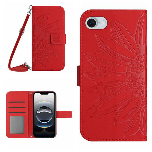 Skin Feel Sun Flower Embossed Flip Leather Phone Case with Lanyard, For iPhone 17e / 16e, For iPhone 17 Pro Max, For iPhone 17 Pro, For iPhone 17, For iPhone Air, For iPhone 16 Pro Max, For iPhone 16 Pro, For iPhone 16 Plus, For iPhone 16