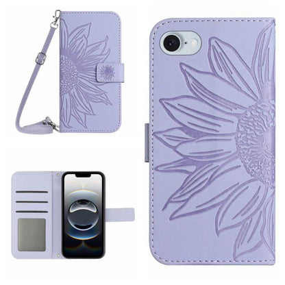 Skin Feel Sun Flower Embossed Flip Leather Phone Case with Lanyard, For iPhone 17e / 16e, For iPhone 17 Pro Max, For iPhone 17 Pro, For iPhone 17, For iPhone Air, For iPhone 16 Pro Max, For iPhone 16 Pro, For iPhone 16 Plus, For iPhone 16