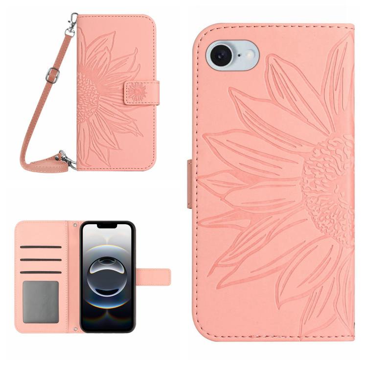 Skin Feel Sun Flower Embossed Flip Leather Phone Case with Lanyard, For iPhone 17e / 16e, For iPhone 17 Pro Max, For iPhone 17 Pro, For iPhone 17, For iPhone Air, For iPhone 16 Pro Max, For iPhone 16 Pro, For iPhone 16 Plus, For iPhone 16