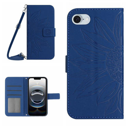Skin Feel Sun Flower Embossed Flip Leather Phone Case with Lanyard, For iPhone 17e / 16e, For iPhone 17 Pro Max, For iPhone 17 Pro, For iPhone 17, For iPhone Air, For iPhone 16 Pro Max, For iPhone 16 Pro, For iPhone 16 Plus, For iPhone 16