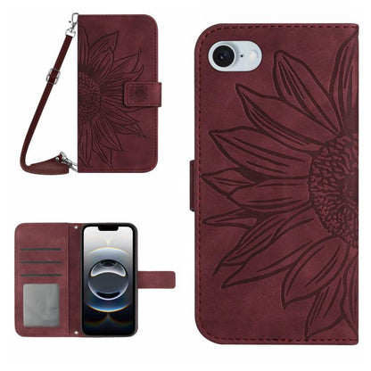 Skin Feel Sun Flower Embossed Flip Leather Phone Case with Lanyard, For iPhone 17e / 16e, For iPhone 17 Pro Max, For iPhone 17 Pro, For iPhone 17, For iPhone Air, For iPhone 16 Pro Max, For iPhone 16 Pro, For iPhone 16 Plus, For iPhone 16