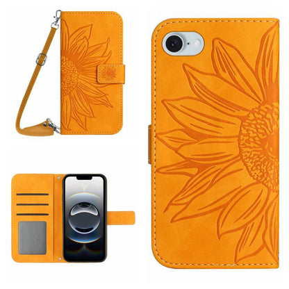 Skin Feel Sun Flower Embossed Flip Leather Phone Case with Lanyard, For iPhone 17e / 16e, For iPhone 17 Pro Max, For iPhone 17 Pro, For iPhone 17, For iPhone Air, For iPhone 16 Pro Max, For iPhone 16 Pro, For iPhone 16 Plus, For iPhone 16