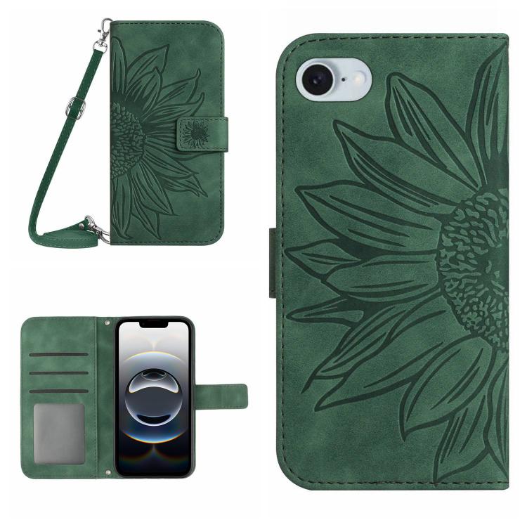 Skin Feel Sun Flower Embossed Flip Leather Phone Case with Lanyard, For iPhone 17e / 16e, For iPhone 17 Pro Max, For iPhone 17 Pro, For iPhone 17, For iPhone Air, For iPhone 16 Pro Max, For iPhone 16 Pro, For iPhone 16 Plus, For iPhone 16