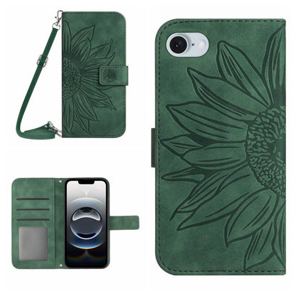 Skin Feel Sun Flower Embossed Flip Leather Phone Case with Lanyard, For iPhone 17e / 16e, For iPhone 17 Pro Max, For iPhone 17 Pro, For iPhone 17, For iPhone Air, For iPhone 16 Pro Max, For iPhone 16 Pro, For iPhone 16 Plus, For iPhone 16