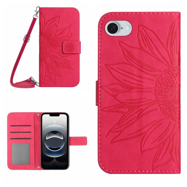 Skin Feel Sun Flower Embossed Flip Leather Phone Case with Lanyard, For iPhone 17e / 16e, For iPhone 17 Pro Max, For iPhone 17 Pro, For iPhone 17, For iPhone Air, For iPhone 16 Pro Max, For iPhone 16 Pro, For iPhone 16 Plus, For iPhone 16