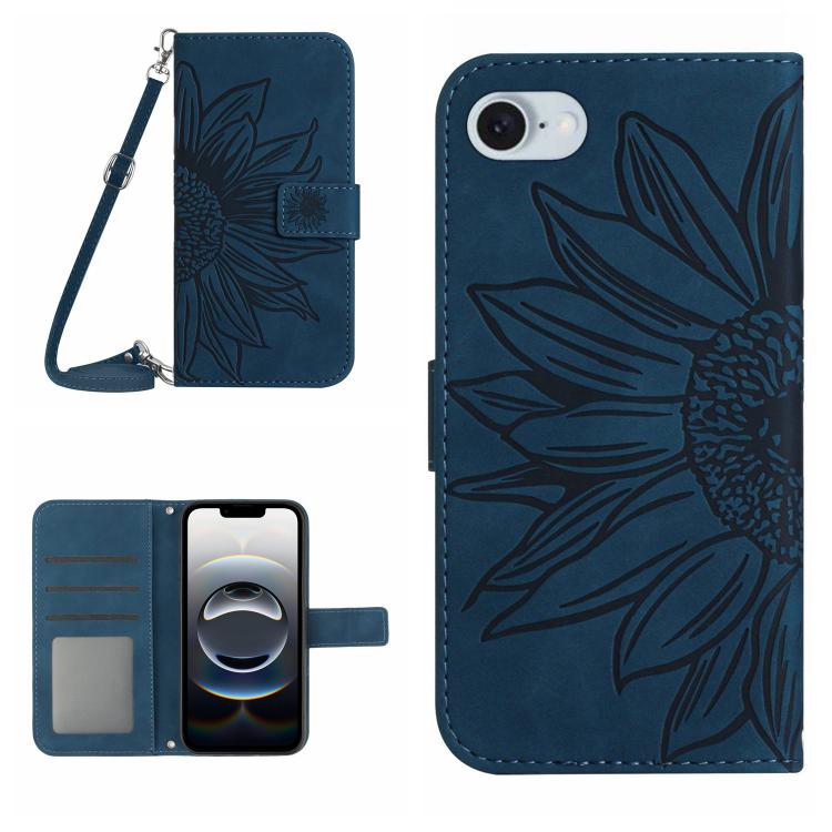 Skin Feel Sun Flower Embossed Flip Leather Phone Case with Lanyard, For iPhone 17e / 16e, For iPhone 17 Pro Max, For iPhone 17 Pro, For iPhone 17, For iPhone Air, For iPhone 16 Pro Max, For iPhone 16 Pro, For iPhone 16 Plus, For iPhone 16