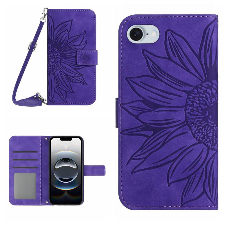 Skin Feel Sun Flower Embossed Flip Leather Phone Case with Lanyard, For iPhone 17e / 16e, For iPhone 17 Pro Max, For iPhone 17 Pro, For iPhone 17, For iPhone Air, For iPhone 16 Pro Max, For iPhone 16 Pro, For iPhone 16 Plus, For iPhone 16
