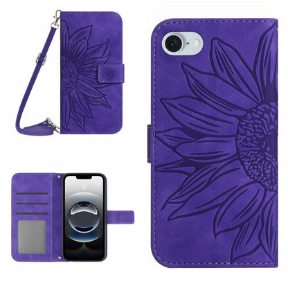 Skin Feel Sun Flower Embossed Flip Leather Phone Case with Lanyard, For iPhone 17e / 16e, For iPhone 17 Pro Max, For iPhone 17 Pro, For iPhone 17, For iPhone Air, For iPhone 16 Pro Max, For iPhone 16 Pro, For iPhone 16 Plus, For iPhone 16