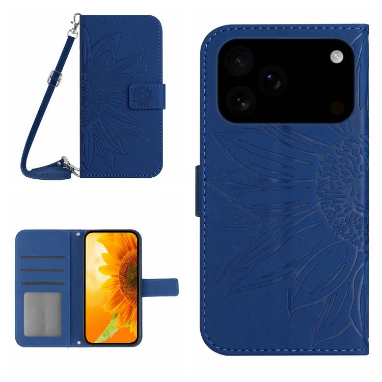 Skin Feel Sun Flower Embossed Flip Leather Phone Case with Lanyard, For iPhone 17e / 16e, For iPhone 17 Pro Max, For iPhone 17 Pro, For iPhone 17, For iPhone Air, For iPhone 16 Pro Max, For iPhone 16 Pro, For iPhone 16 Plus, For iPhone 16