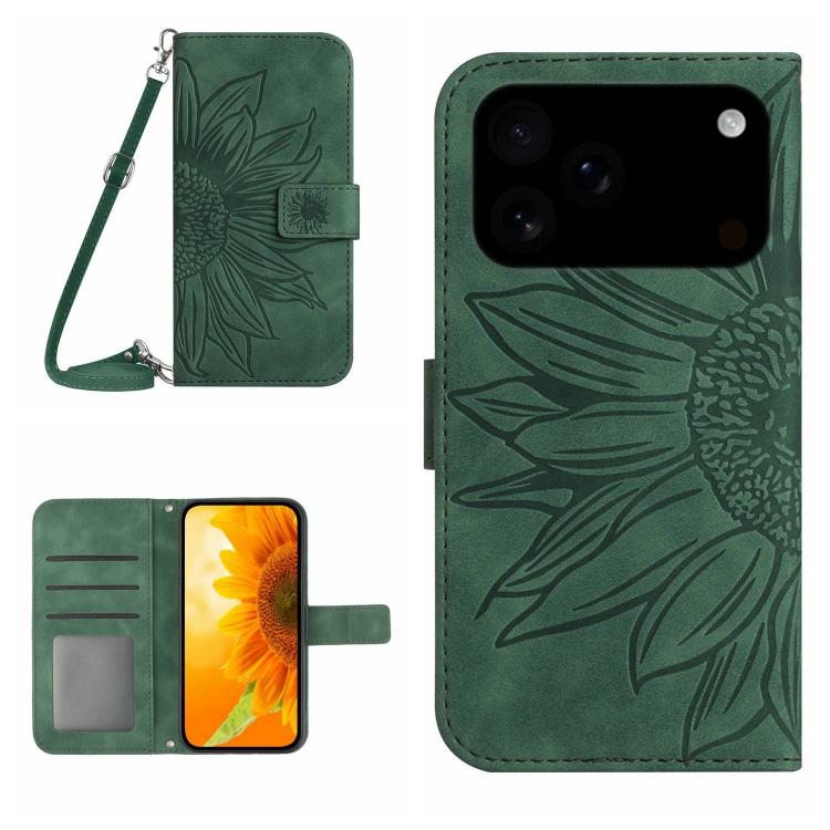 Skin Feel Sun Flower Embossed Flip Leather Phone Case with Lanyard, For iPhone 17e / 16e, For iPhone 17 Pro Max, For iPhone 17 Pro, For iPhone 17, For iPhone Air, For iPhone 16 Pro Max, For iPhone 16 Pro, For iPhone 16 Plus, For iPhone 16