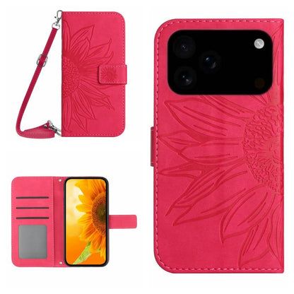 Skin Feel Sun Flower Embossed Flip Leather Phone Case with Lanyard, For iPhone 17e / 16e, For iPhone 17 Pro Max, For iPhone 17 Pro, For iPhone 17, For iPhone Air, For iPhone 16 Pro Max, For iPhone 16 Pro, For iPhone 16 Plus, For iPhone 16
