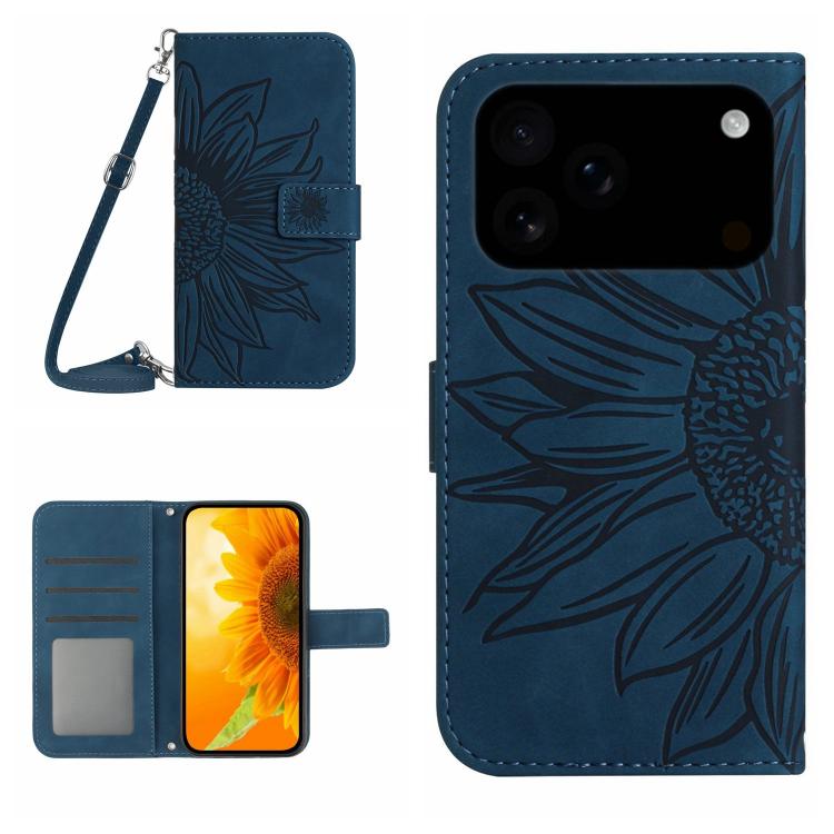 Skin Feel Sun Flower Embossed Flip Leather Phone Case with Lanyard, For iPhone 18 Pro / 17 Pro, For iPhone 18 Pro Max / 17 Pro Max, For iPhone 17e / 16e, For iPhone 17, For iPhone Air, For iPhone 16 Pro Max, For iPhone 16 Pro, For iPhone 16 Plus       ...