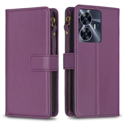 9 Card Slots Zipper Wallet Leather Flip Phone Case, For Realme C53, For Realme C55