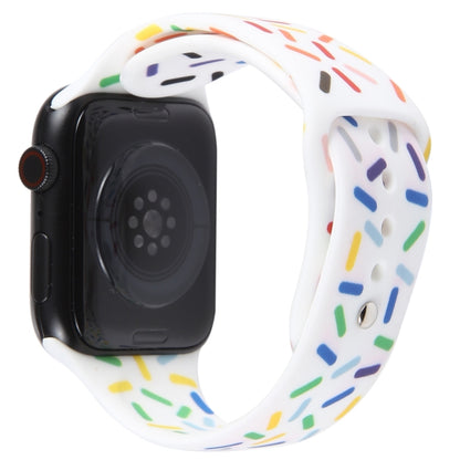 Rainbow Raindrops Silicone Watch Band, For Apple Watch SE 2023 44mm, For Apple Watch Ultra 49mm, For Apple Watch SE 2023 40mm, For Apple Watch 8 41mm, For Apple Watch Ultra 2 49mm, For Apple Watch 8 45mm, For Apple Watch 9 45mm                         ...