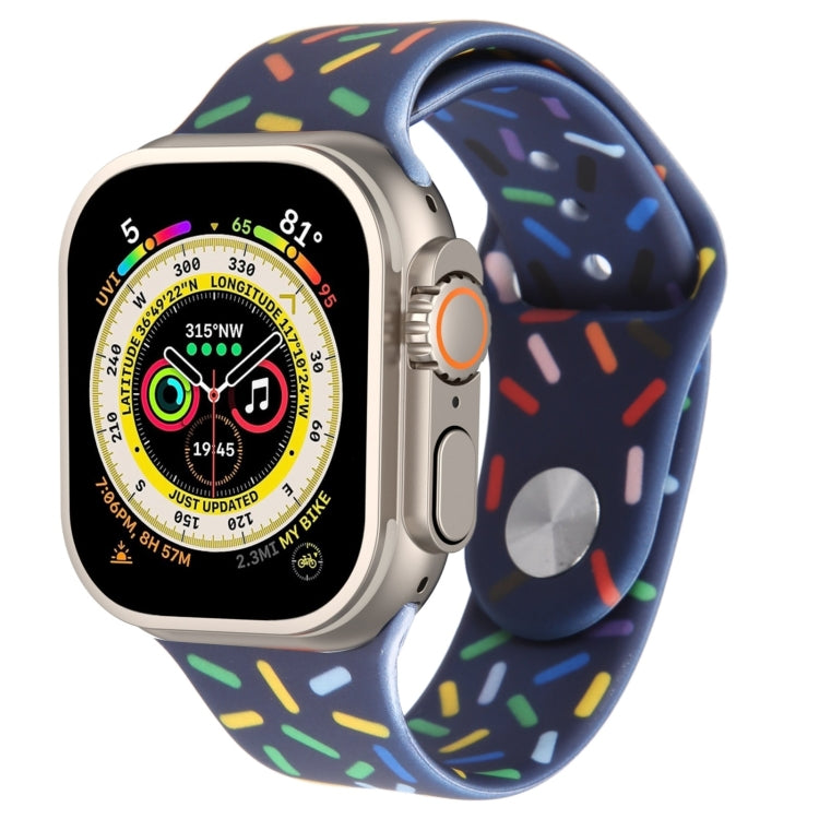 Rainbow Raindrops Silicone Watch Band, For Apple Watch SE 2023 44mm, For Apple Watch Ultra 49mm, For Apple Watch SE 2023 40mm, For Apple Watch 8 41mm, For Apple Watch Ultra 2 49mm, For Apple Watch 8 45mm, For Apple Watch 9 45mm                         ...