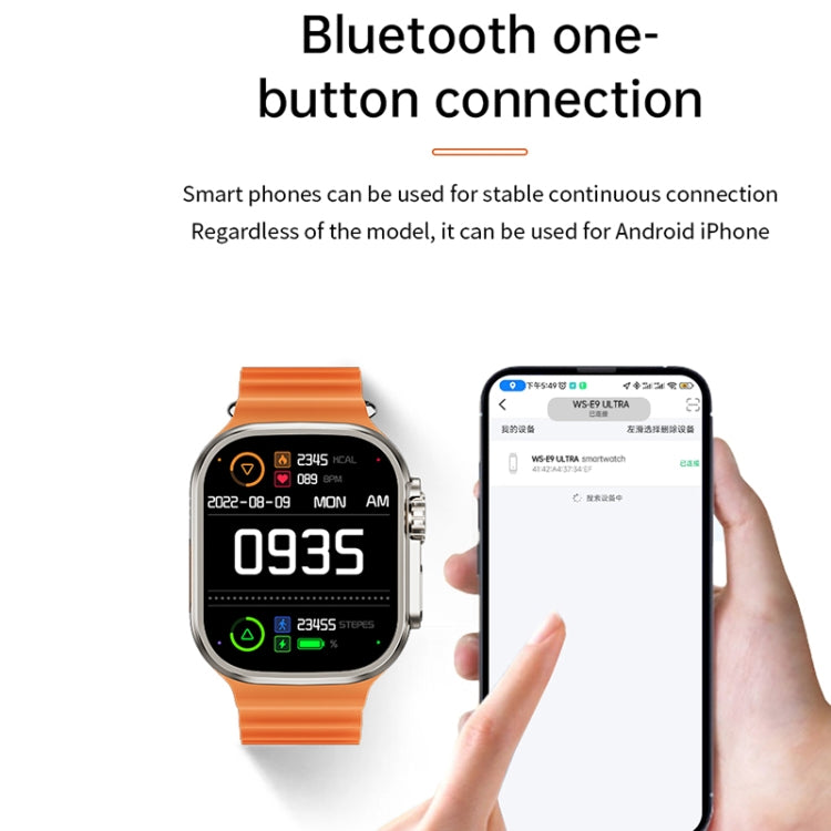Montre intelligente WS-E9 Ultra 2,2 pouces étanche IP67 avec bracelet en silicone, prise en charge de la fréquence cardiaque / NFC, bracelet en silicone (argent), bracelet en silicone (bleu), bracelet en silicone (rose), bracelet en silicone (noir)