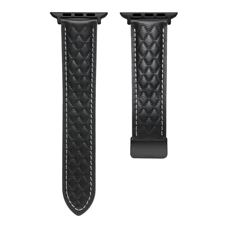 Folding Buckle Rhombus Leather Watch Band, For Apple Watch Ultra 49mm, For Apple Watch SE 2023 44mm, For Apple Watch SE 2023 40mm, For Apple Watch 8 41mm, For Apple Watch Ultra 2 49mm, For Apple Watch 8 45mm, For Apple Watch 9 45mm                     ...