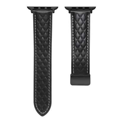 Folding Buckle Rhombus Leather Watch Band, For Apple Watch Ultra 49mm, For Apple Watch SE 2023 44mm, For Apple Watch SE 2023 40mm, For Apple Watch 8 41mm, For Apple Watch Ultra 2 49mm, For Apple Watch 8 45mm, For Apple Watch 9 45mm                     ...