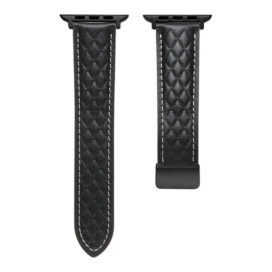 Folding Buckle Rhombus Leather Watch Band, For Apple Watch Ultra 49mm, For Apple Watch SE 2023 44mm, For Apple Watch SE 2023 40mm, For Apple Watch 8 41mm, For Apple Watch Ultra 2 49mm, For Apple Watch 8 45mm, For Apple Watch 9 45mm                     ...