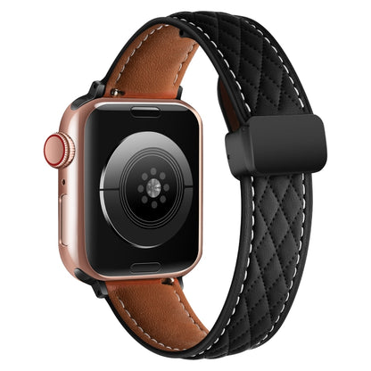 Folding Buckle Rhombus Leather Watch Band, For Apple Watch Ultra 49mm, For Apple Watch SE 2023 44mm, For Apple Watch SE 2023 40mm, For Apple Watch 8 41mm, For Apple Watch Ultra 2 49mm, For Apple Watch 8 45mm, For Apple Watch 9 45mm                     ...